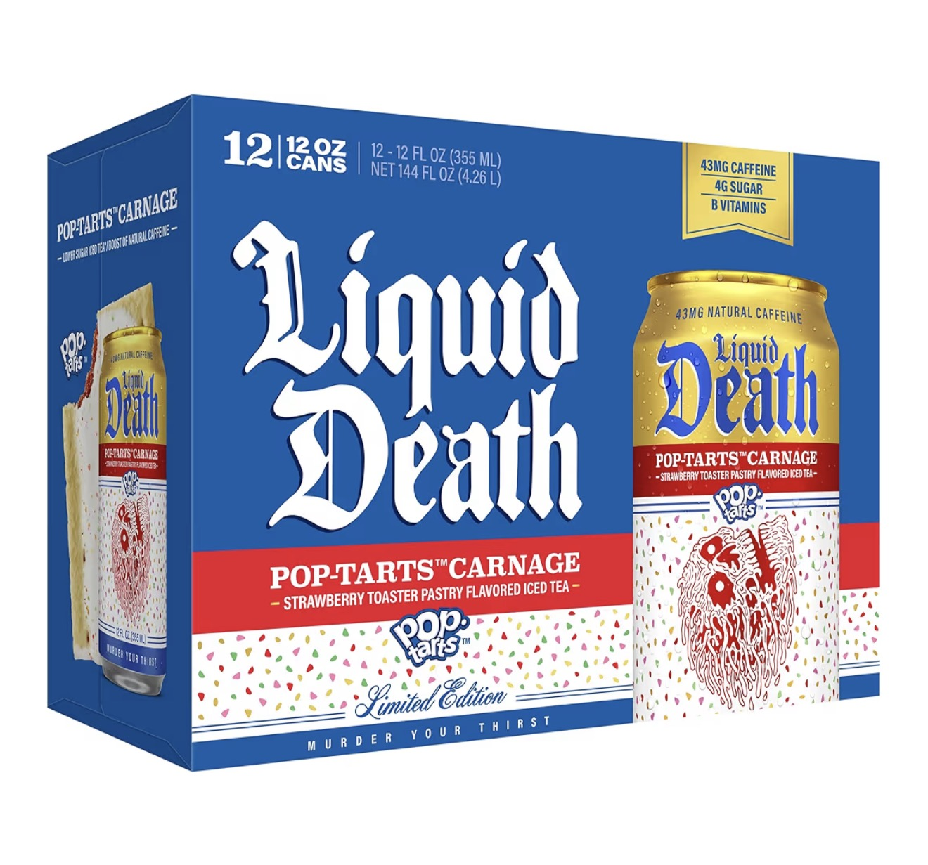Liquid Death - Iced Tea, Pop-Tarts™ Carnage (Pop-Tarts® Frosted Strawberry Toaster Pastry Flavored Black Tea