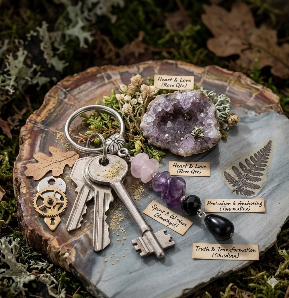 Anxiety Relief Crystal Key Chain - Amethyst, Rose Quartz, Black Tourmaline - Image 4