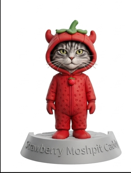 🍓 Strawberry Moshpit Caddy – Cat Figurine