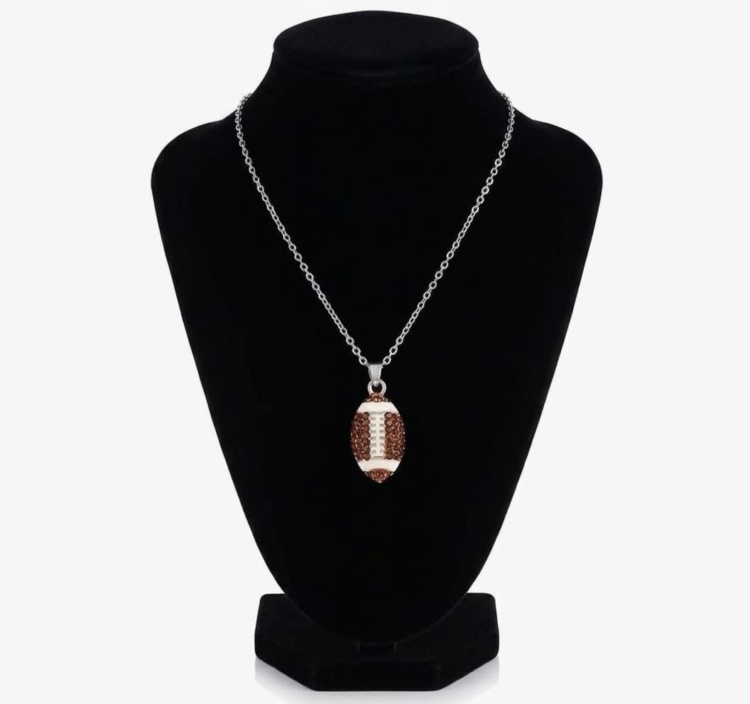Sparkling Cubic Zirconia Football Pendant Necklace - Image 2