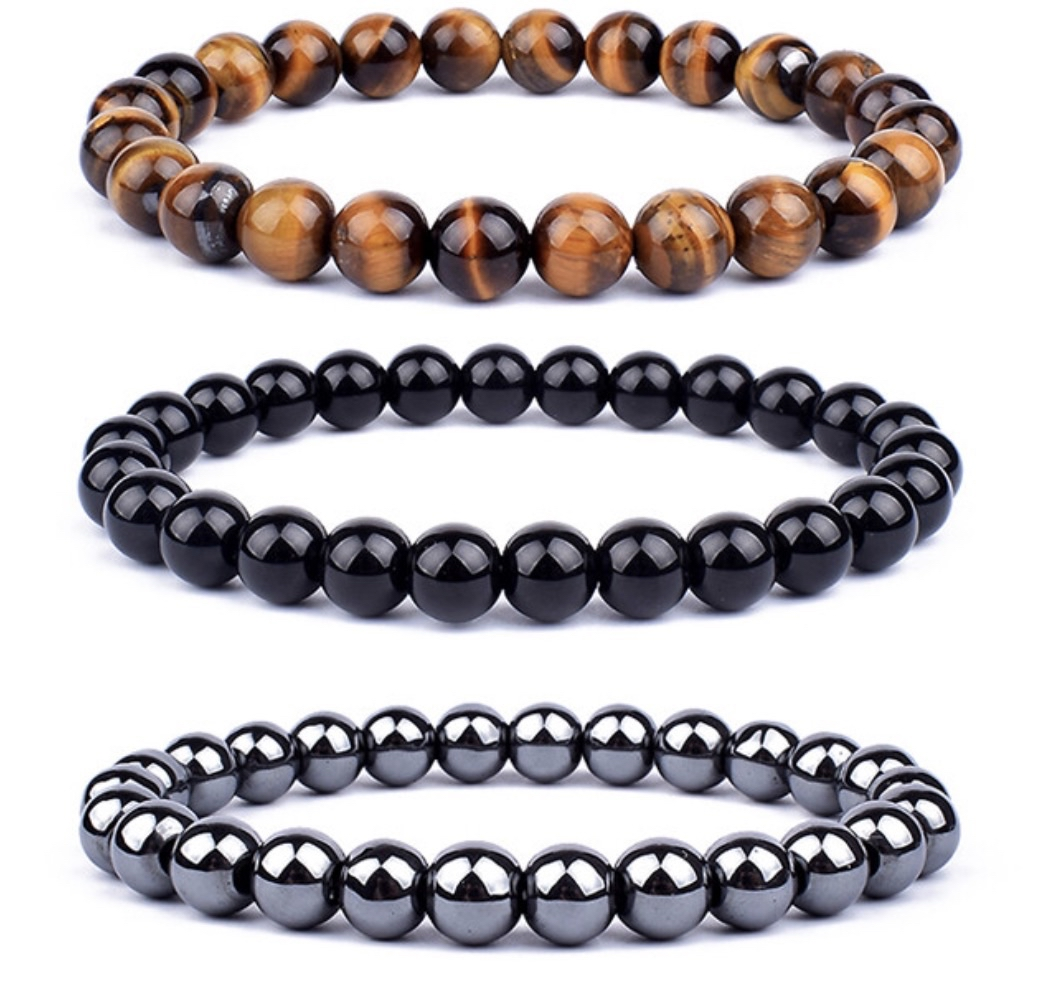 Natural Tiger Eye Hematite Black Obsidian Stretchy Bracelets - Image 2