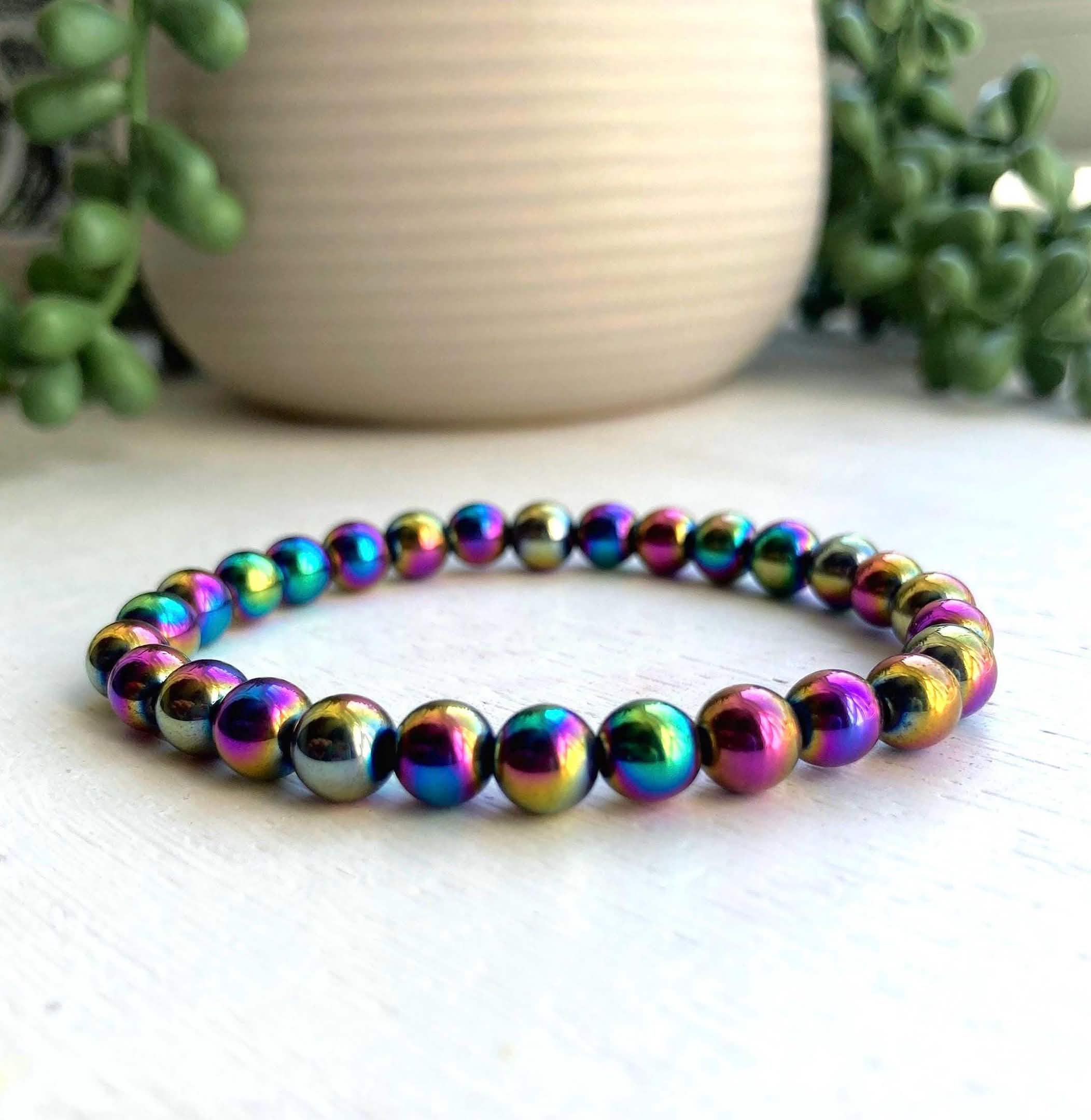Rainbow Hematite Crystal Bracelet. 8mm - Image 4