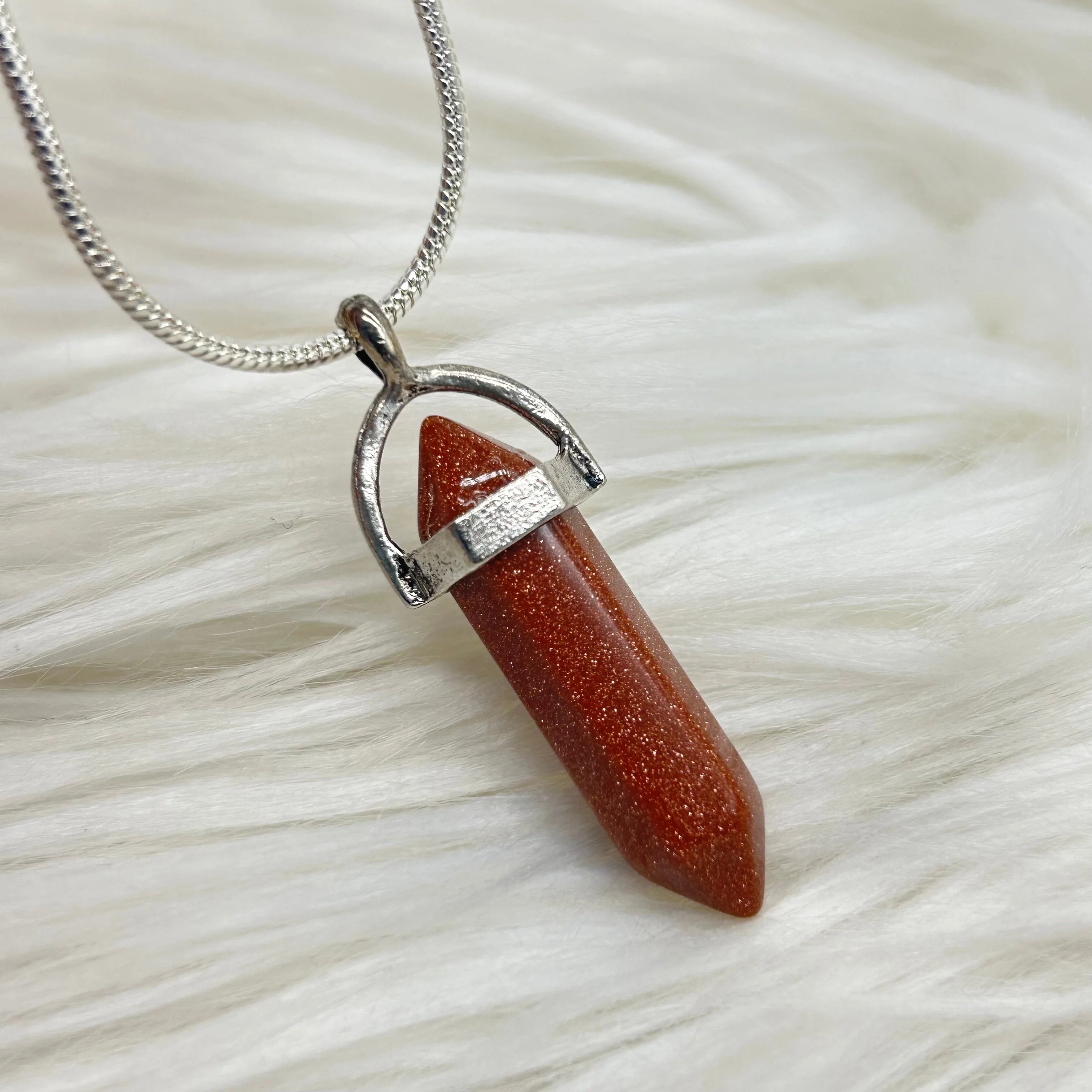 Natural Red Goldstone Stainless Steel Hexagonal Necklace - Image 2