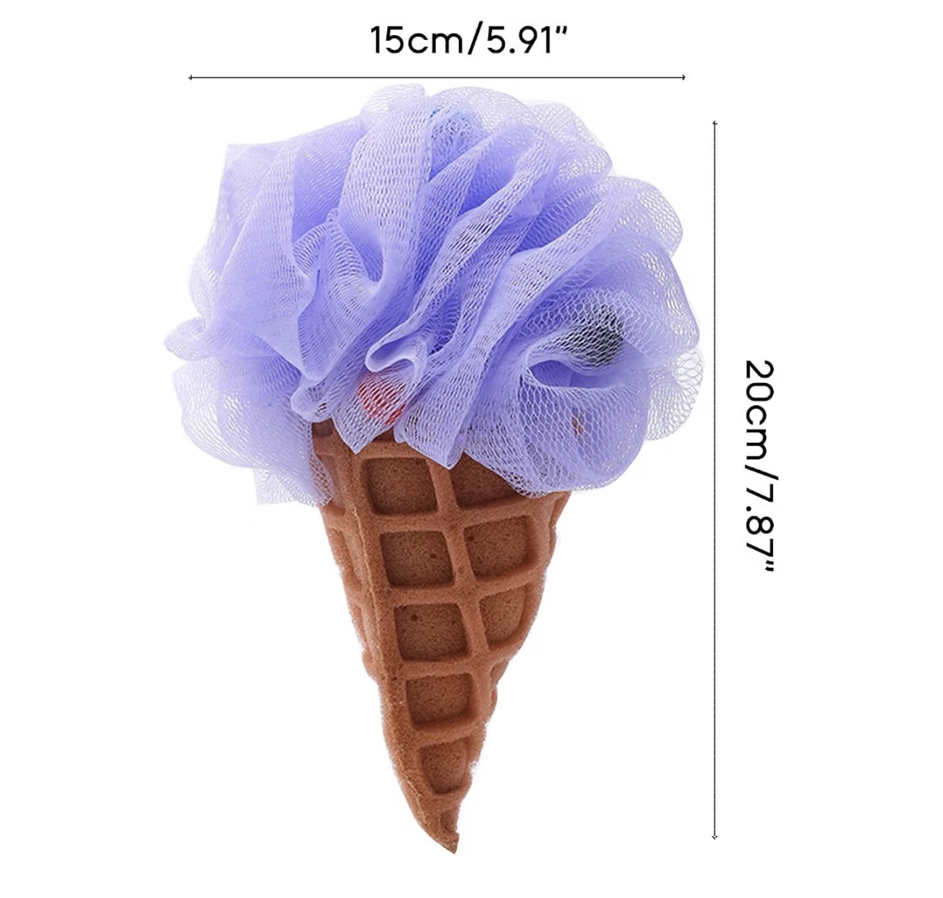Ice Cream Cone Bath Loofah Sponge – Purple Mesh Body Scrubber with Hanging Loop - Image 2