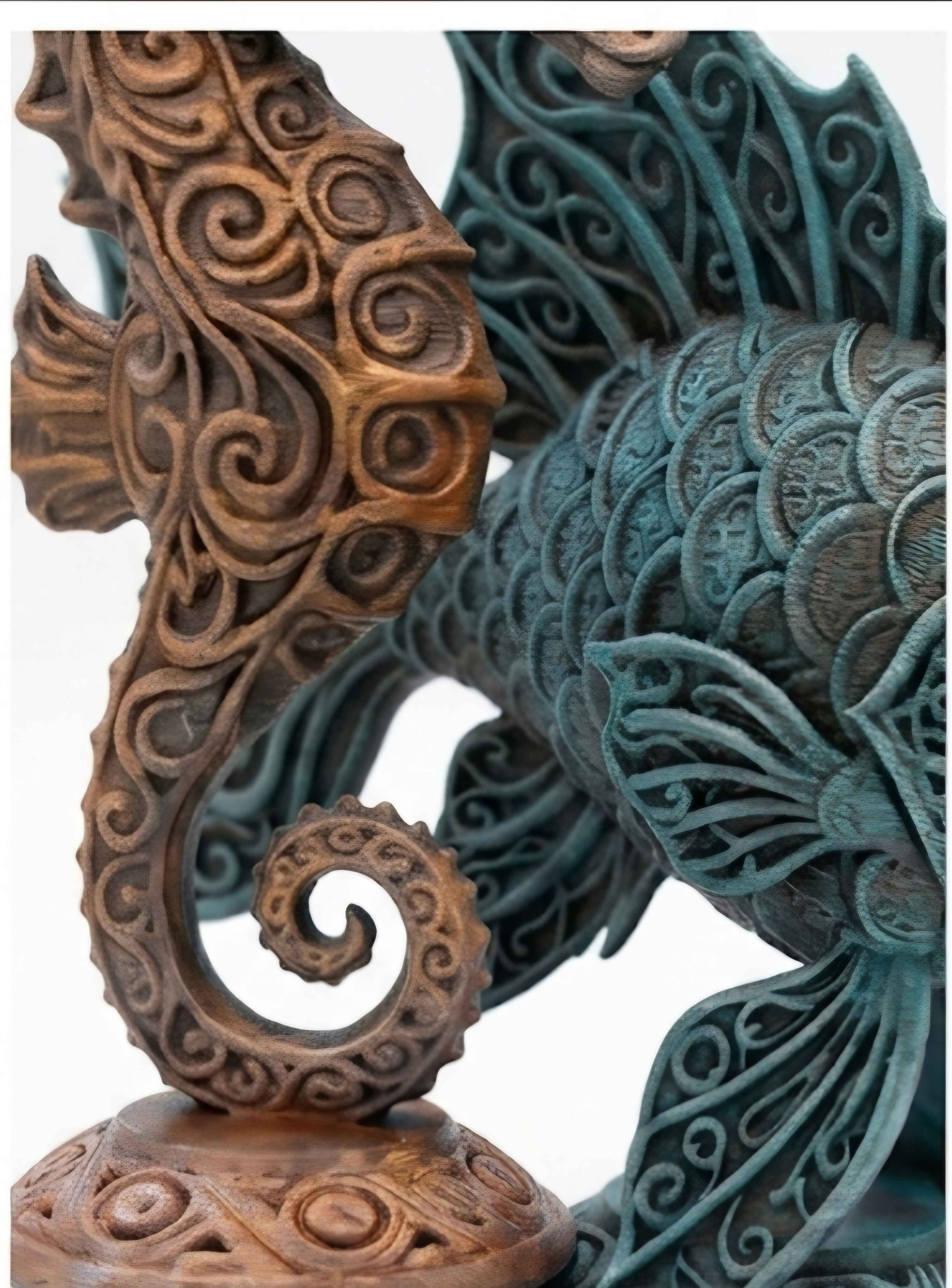 🌊 Ornate Carved Ocean Trio – Seahorse, Fish & Seashell Sculptures - Image 2