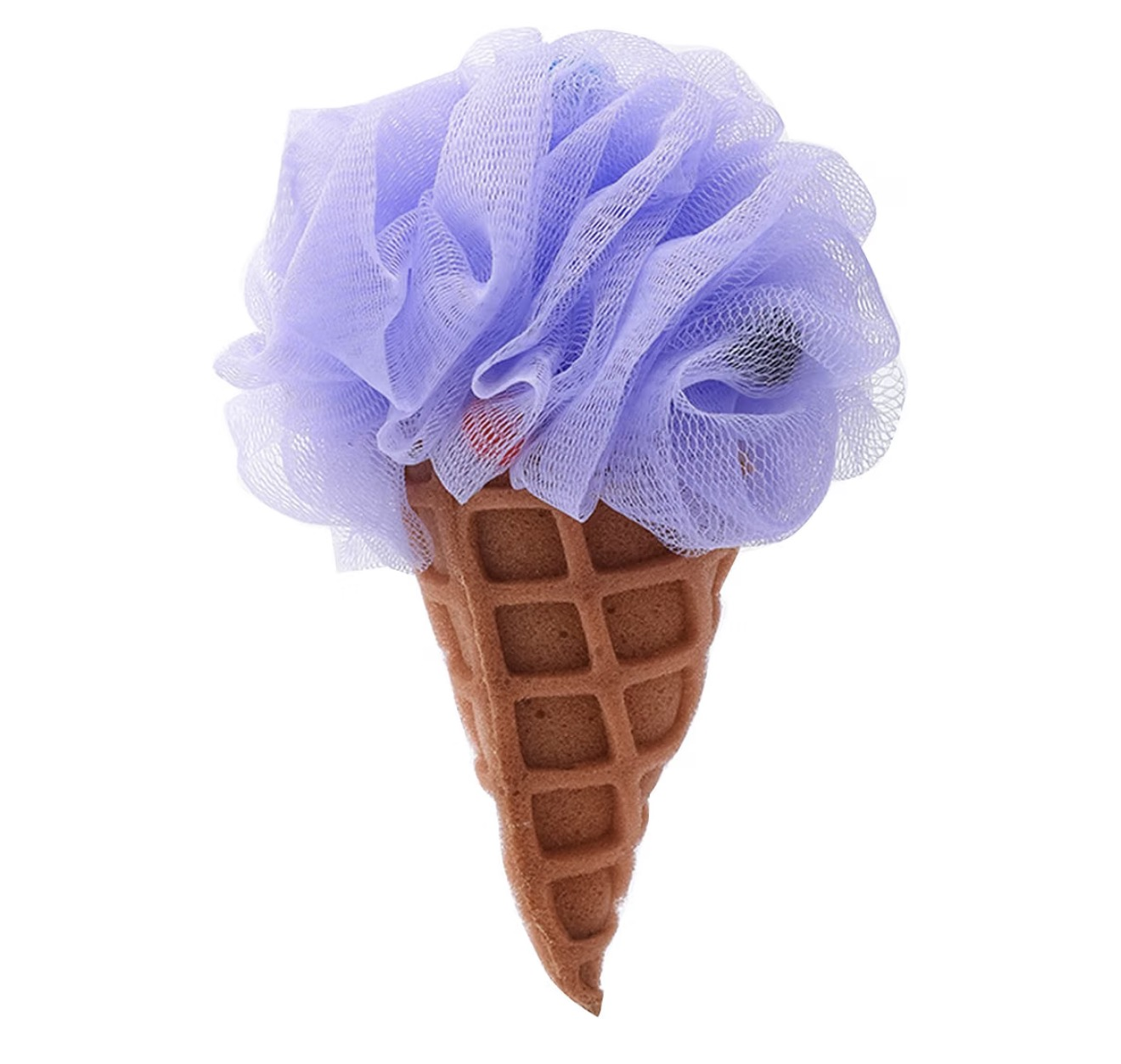 Ice Cream Cone Bath Loofah Sponge – Purple Mesh Body Scrubber with Hanging Loop