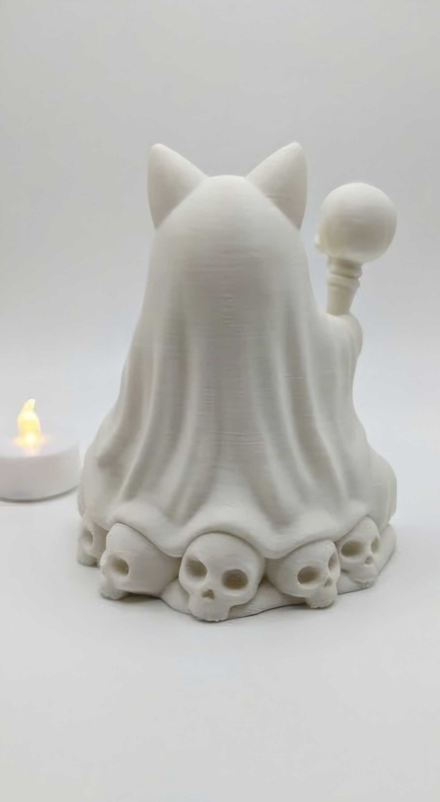 Ghost Cat Necromancer Tea Light Holder — 3D Printed Halloween Decor - Image 3