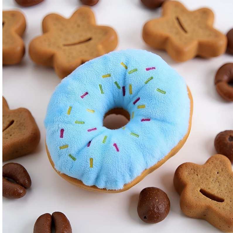 Caddy Cafe - Plush Blue Squeaky Donut Toy Dog/Cat - Image 2