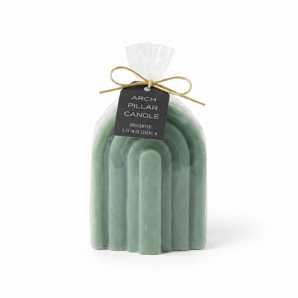 Sage Green Arch Pillar Candle (Unsented)