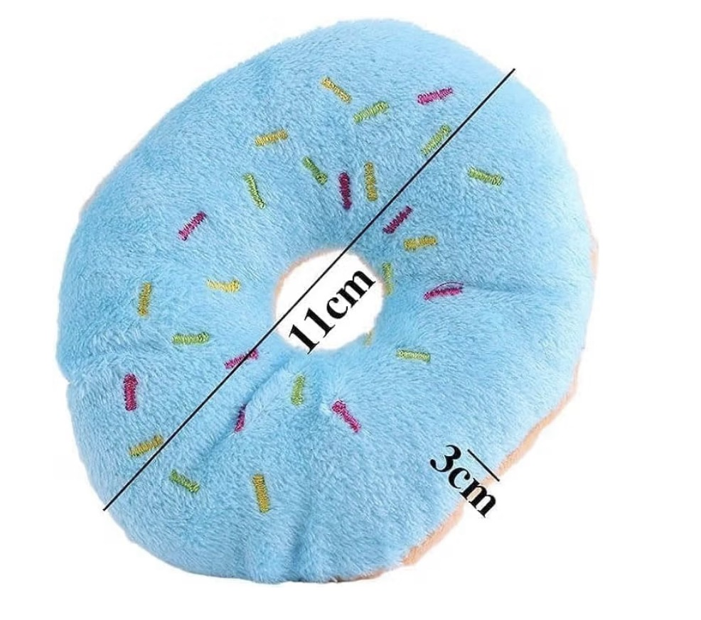 Caddy Cafe - Plush Blue Squeaky Donut Toy Dog/Cat - Image 4