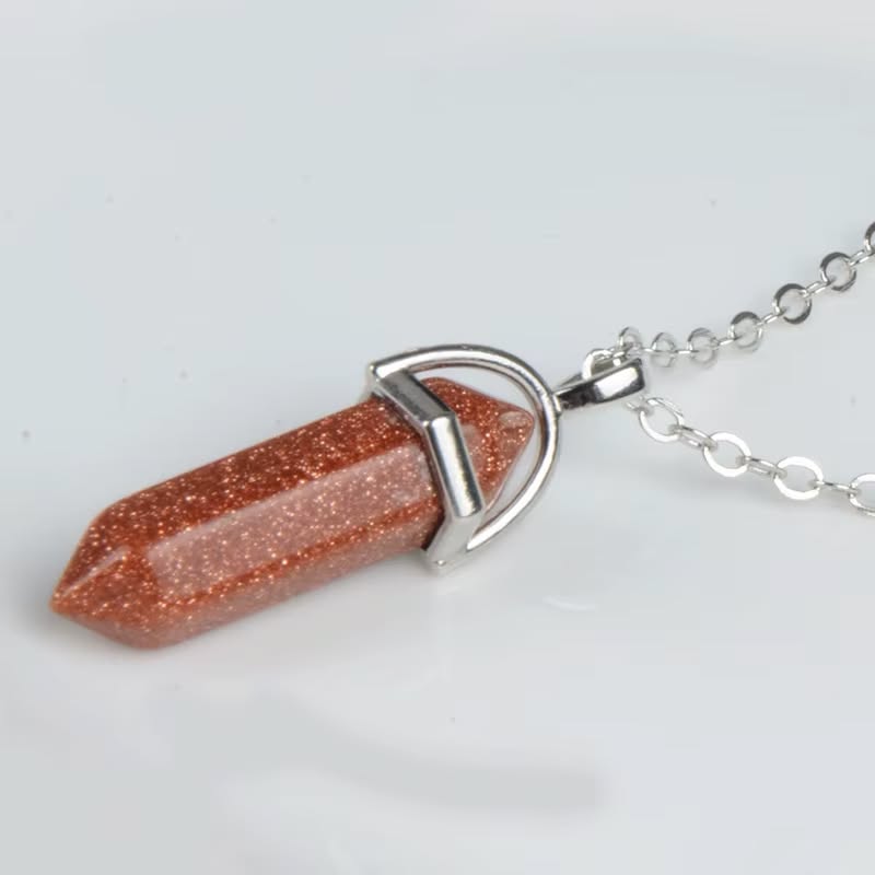 Natural Red Goldstone Stainless Steel Hexagonal Necklace - Image 3