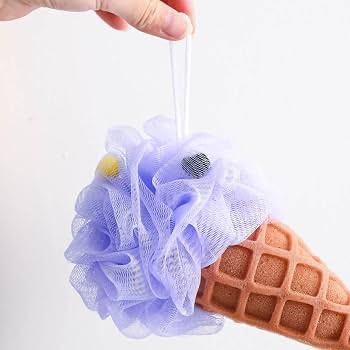 Ice Cream Cone Bath Loofah Sponge – Purple Mesh Body Scrubber with Hanging Loop - Image 4