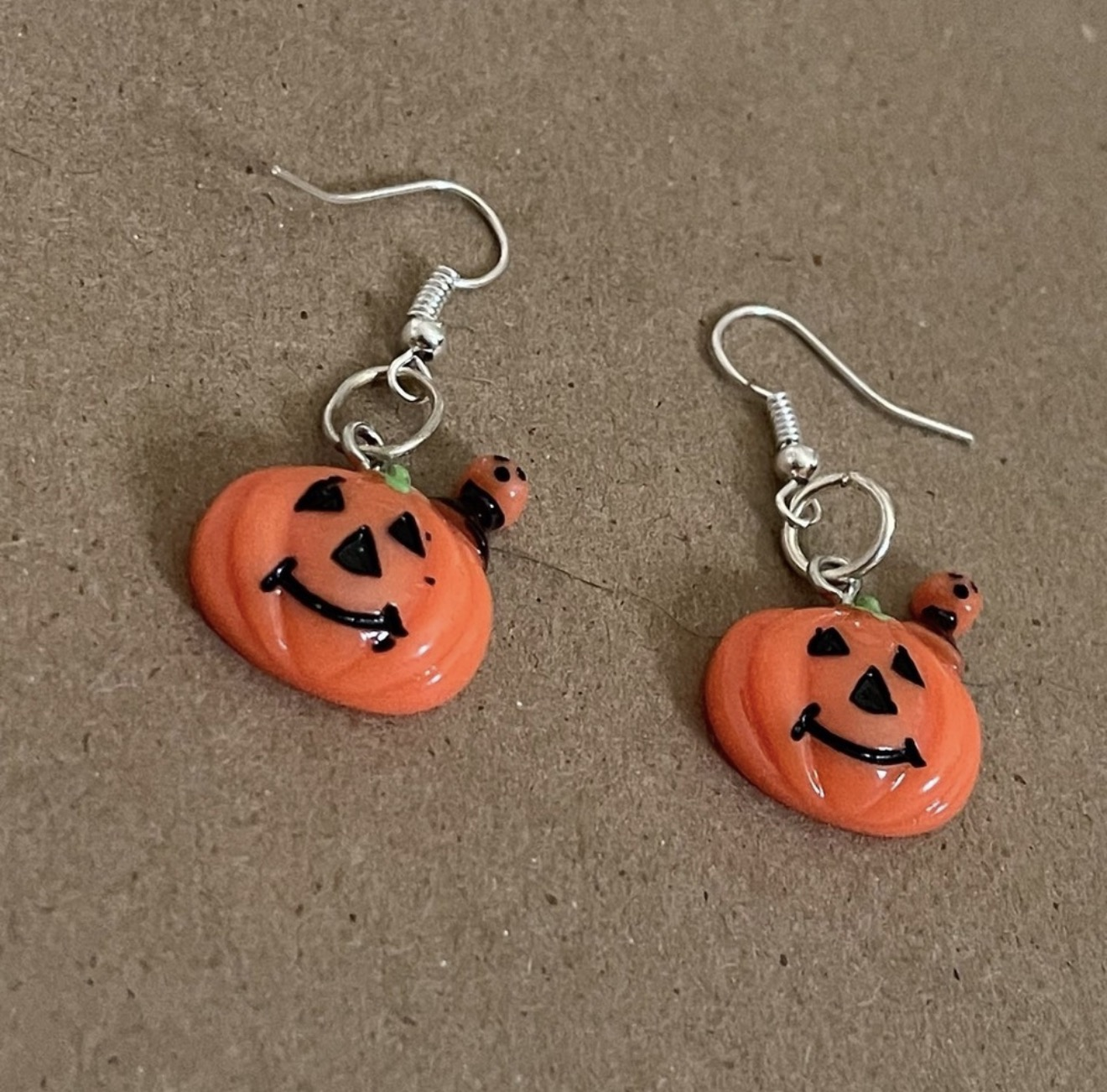 New Handmade Sterling Silver Halloween Pumpkin & Baby Pumpkin Dangle Earrings - Image 3