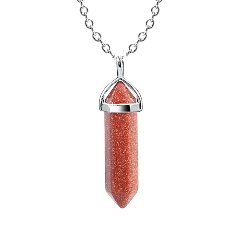 Natural Red Goldstone Stainless Steel Hexagonal Necklace