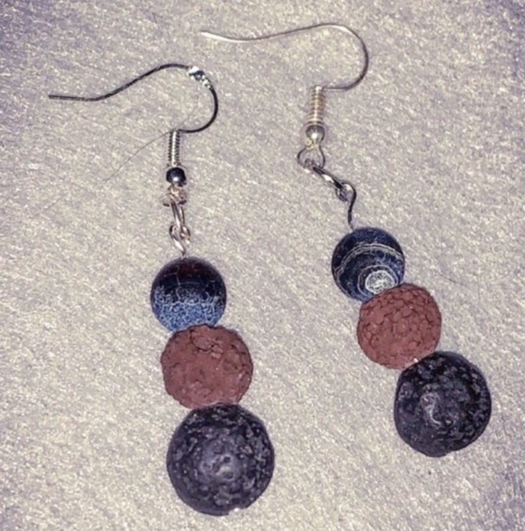 Handmade S925 Sterling Silver Black Brown Volcanic Rock Dangle Earrings - Image 4