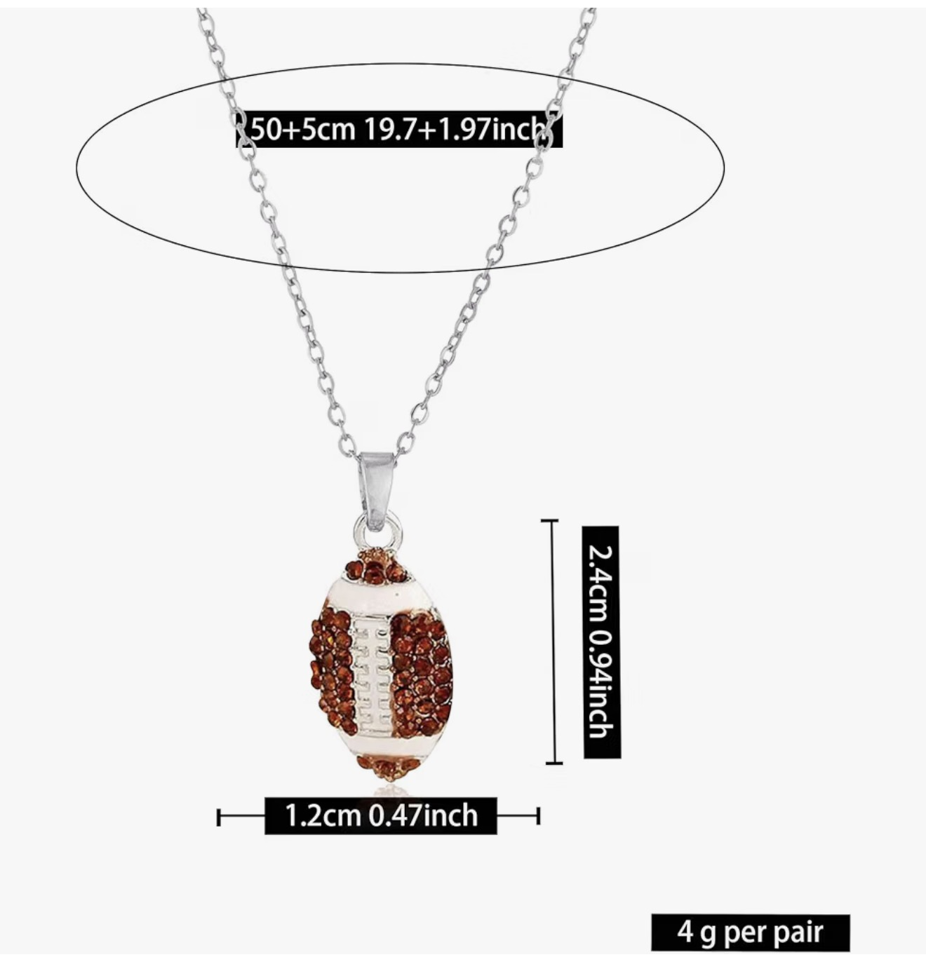 Sparkling Cubic Zirconia Football Pendant Necklace - Image 4