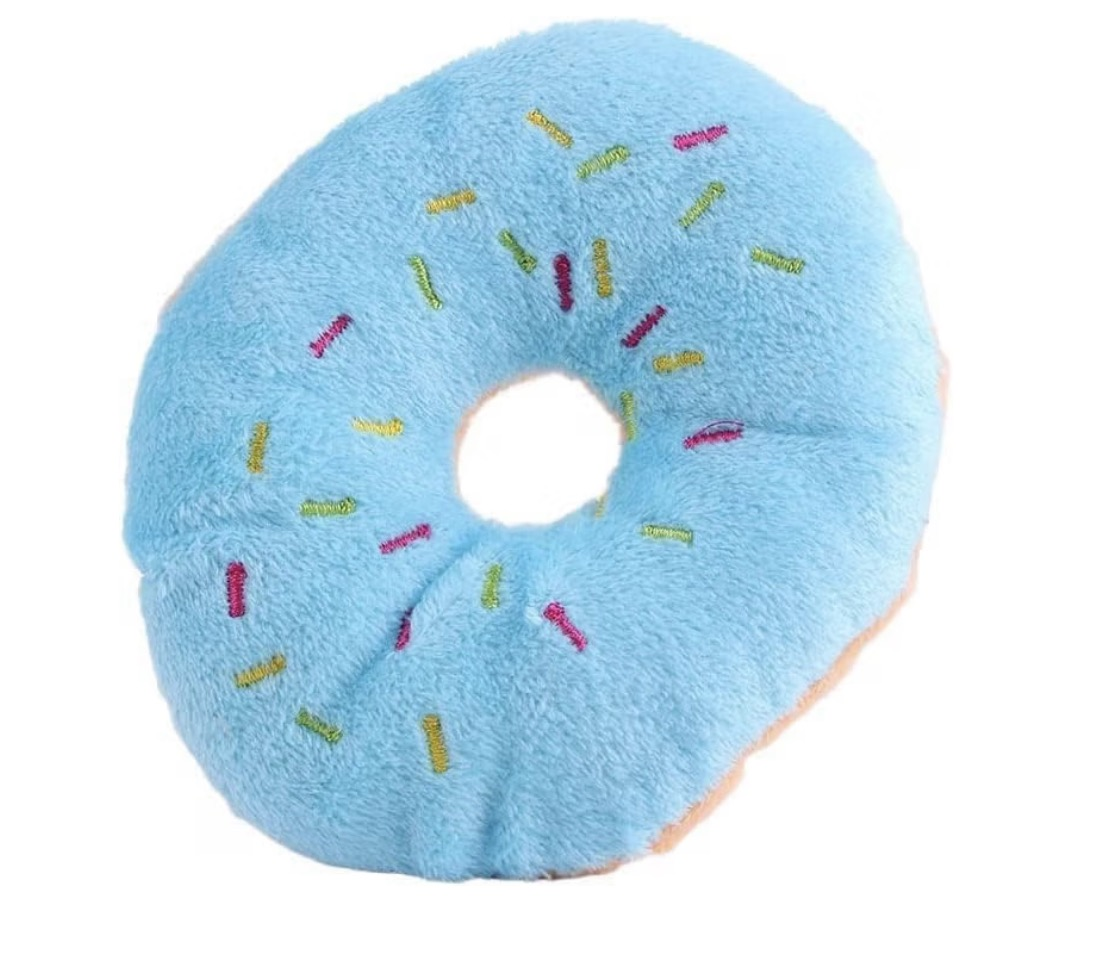 Caddy Cafe - Plush Blue Squeaky Donut Toy Dog/Cat