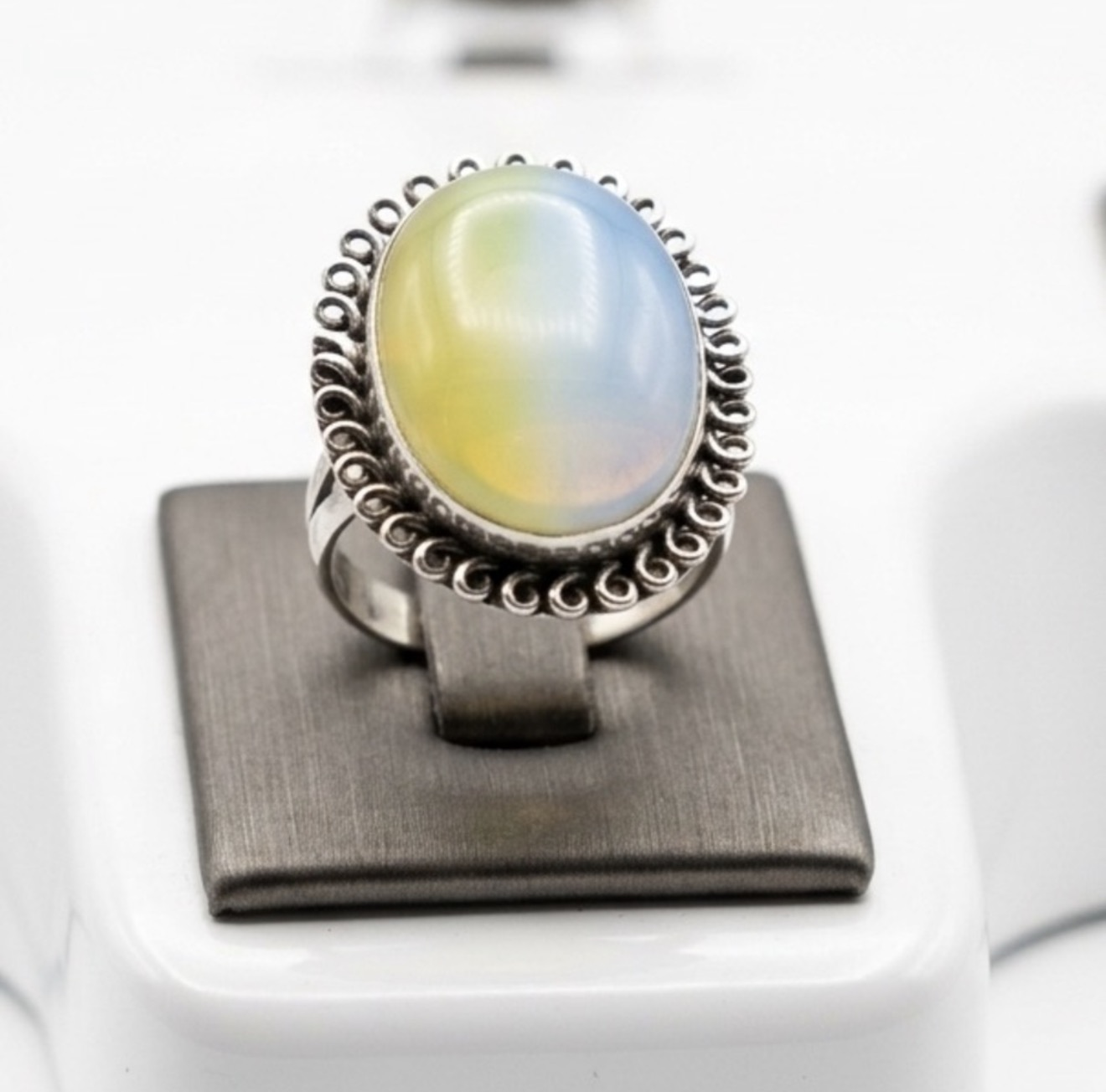 New 925 Sterling Silver Blue Yellow Triplet Opalite Artisten Oval Cut Ring SIZE 9