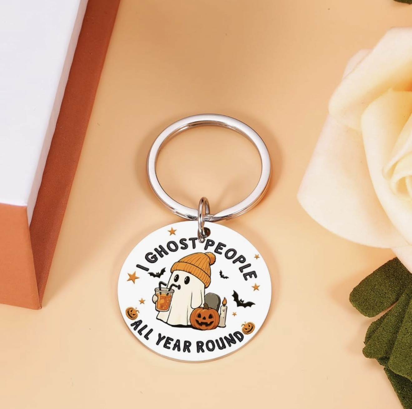 "I Ghost People All Year Round" Charm Keychain (CaddyMeng) this-is-not-ok.com - Image 2
