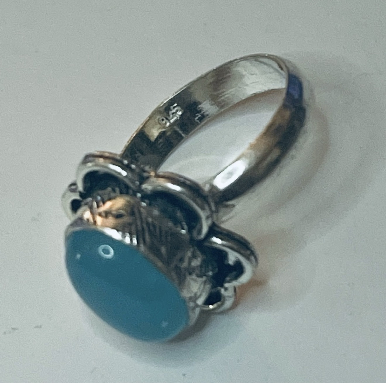 Artisan Blue Chalcedony Gemstone 925 Sterling Silver Floral Flower Ring Size 9 - Image 4