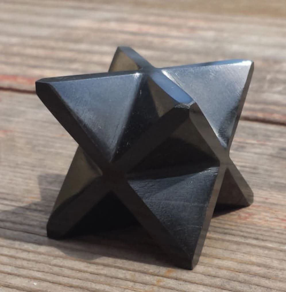 Black Tourmaline Destiny 3 Ghost Merkaba Star  Polished Palm Stone - Image 4