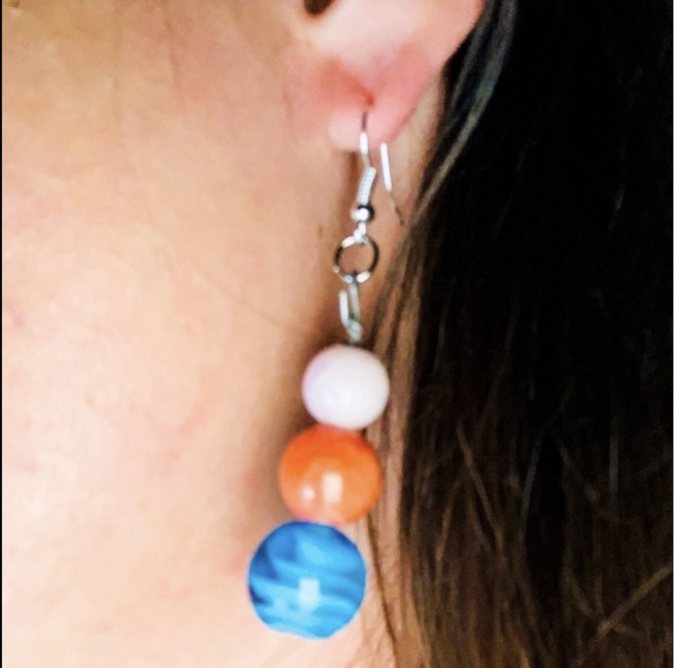 New Handmade Red Pink & Blue Ball Geometric Tear Dangle Earrings by Nerdy - Image 4