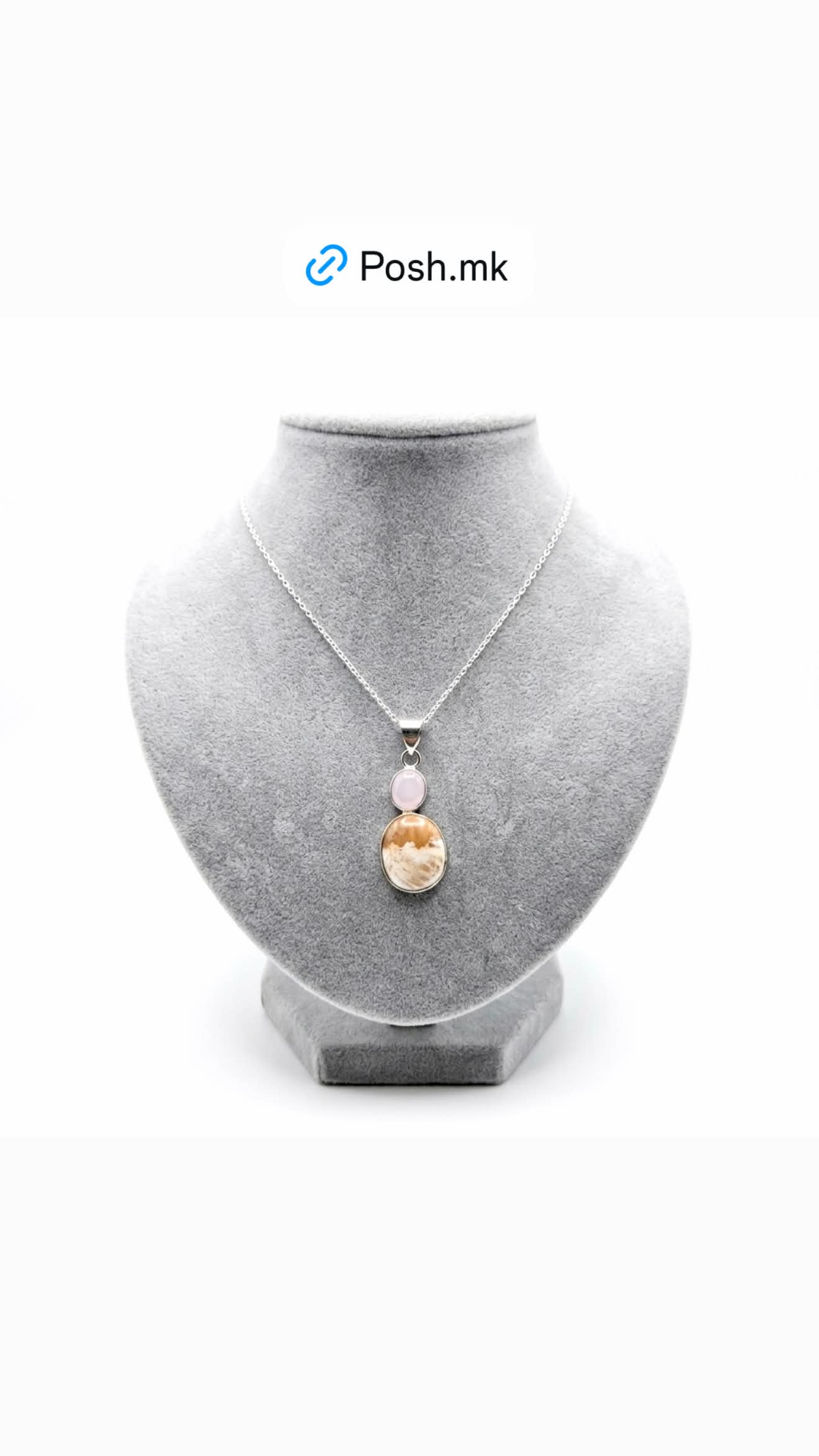 New Artisan Chocolate Calcite & Rose Quartz Necklace 925 Sterling Silver OOAK