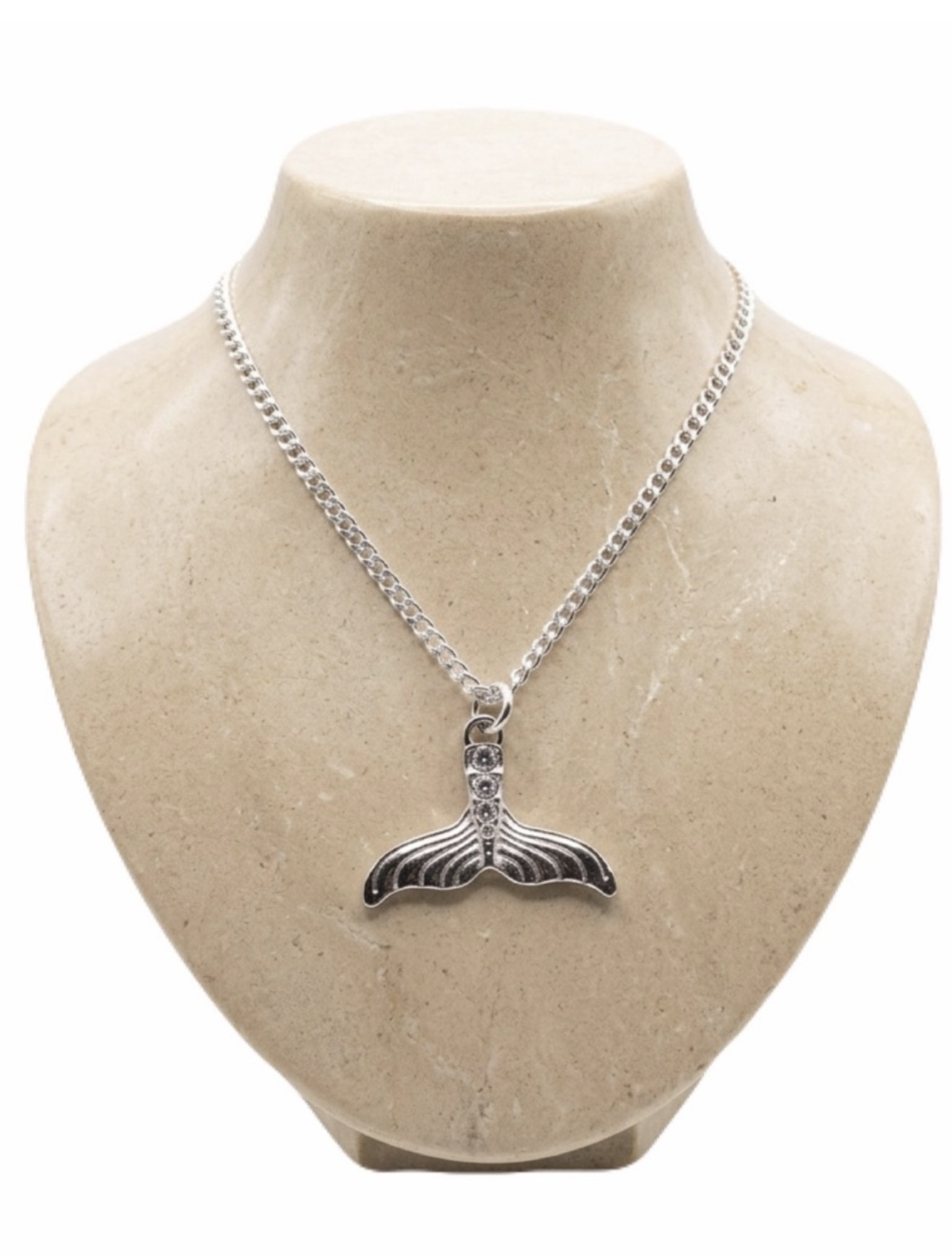 New Handmade Upcycled Sterling Silver Cubic Zirconium Mermaid Fin Necklace