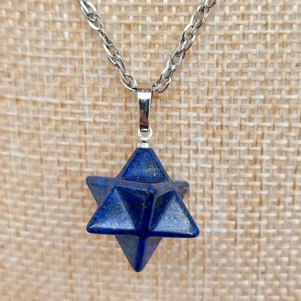 Lapis Lazuli Destiny 3 Ghost Merkaba Star Polished Stainless Steel Necklace 20” - Image 3