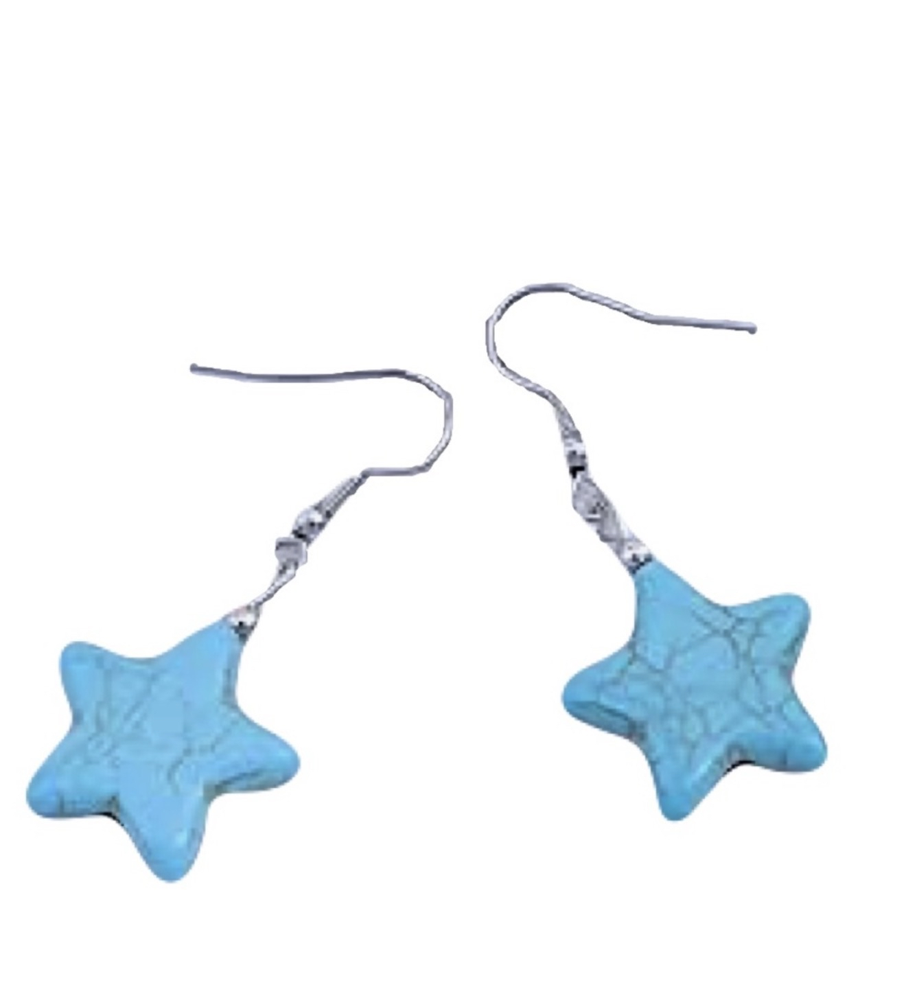 New Handmade S925 Sterling Silver Boheme Natural Turquoise Carved Star Earrings - Image 2