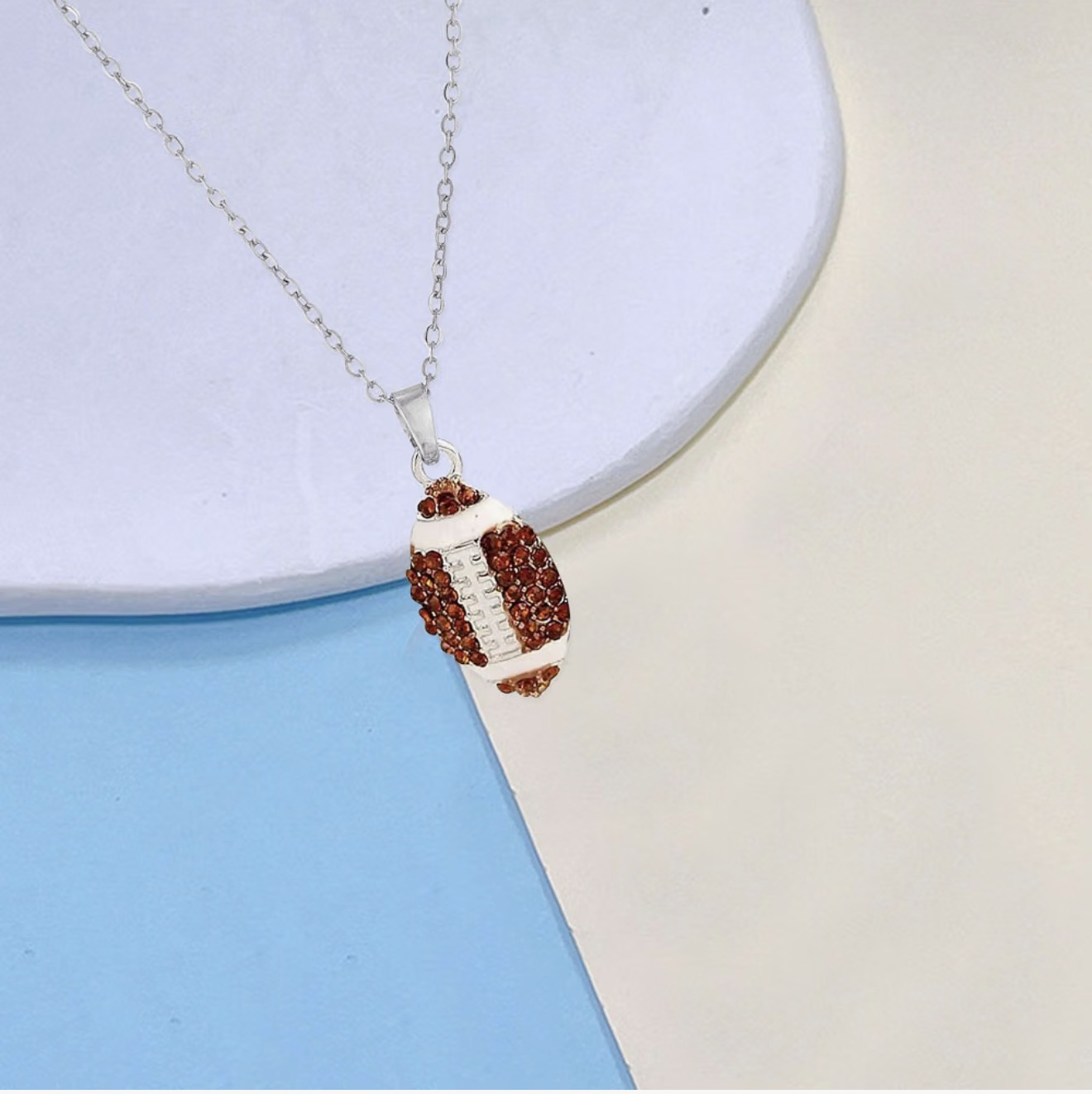 Sparkling Cubic Zirconia Football Pendant Necklace - Image 3