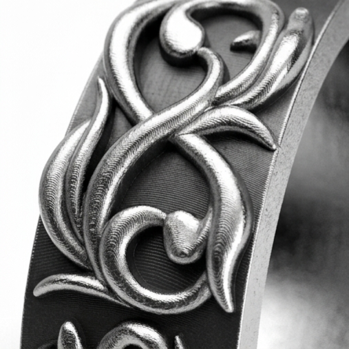 Ornate 3D-Printed Silver Swirl Band Ring - Image 4