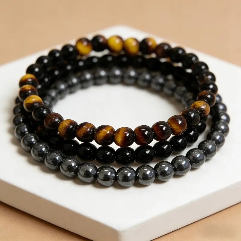 Natural Tiger Eye Hematite Black Obsidian Stretchy Bracelets - Image 4