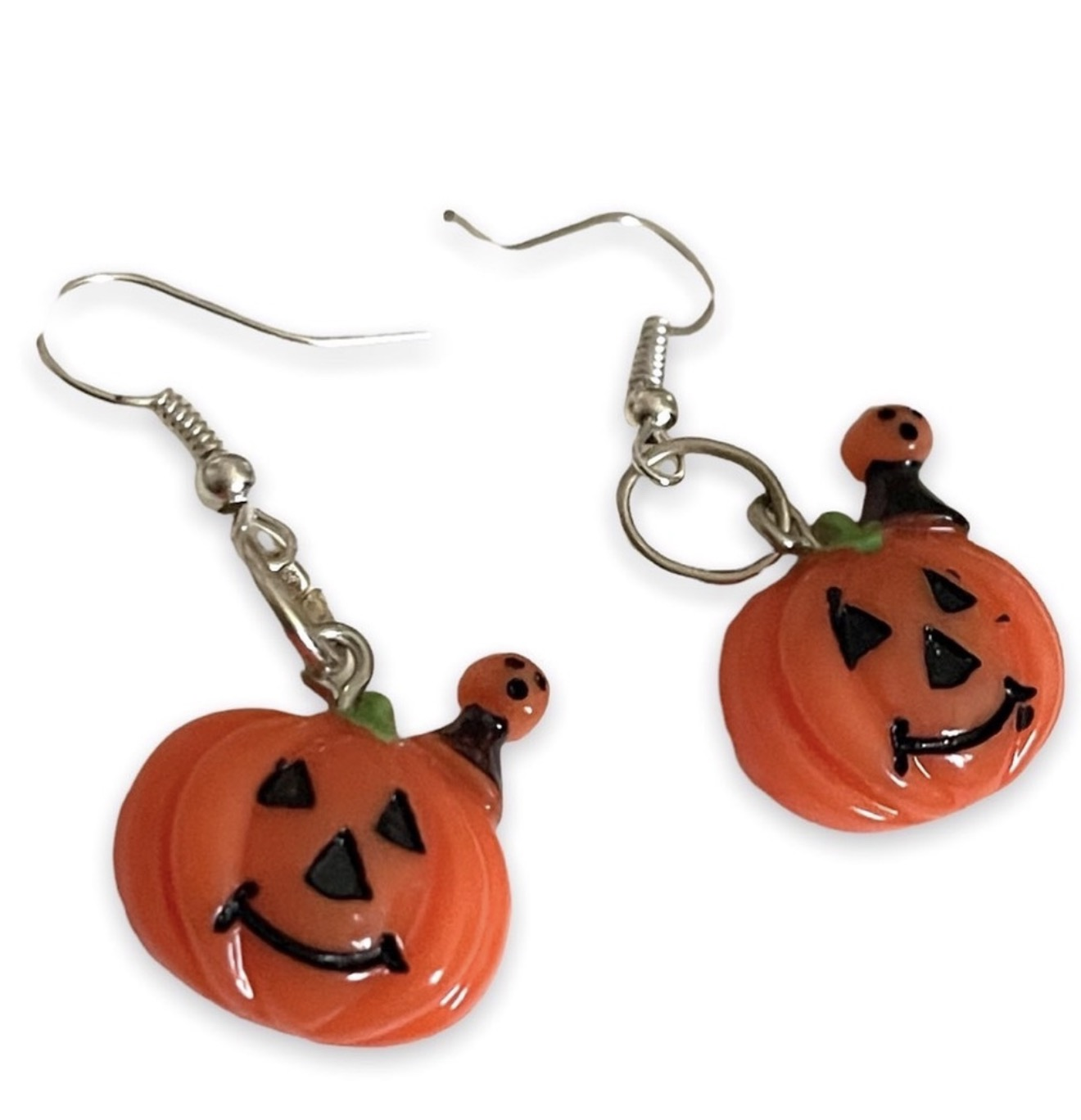New Handmade Sterling Silver Halloween Pumpkin & Baby Pumpkin Dangle Earrings