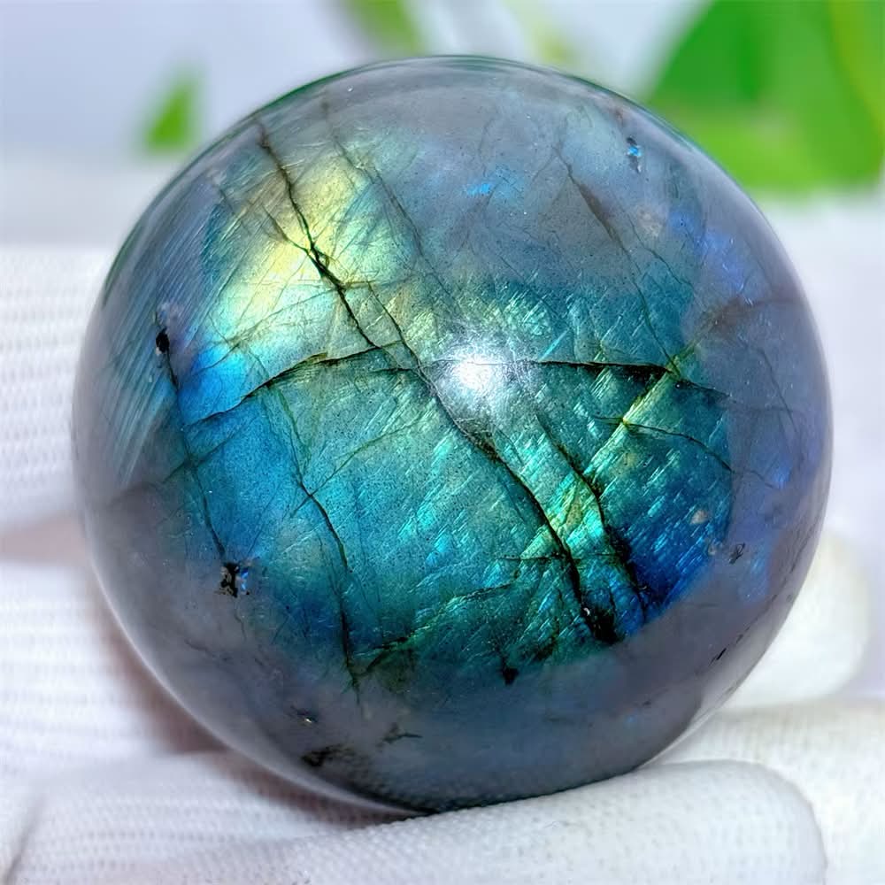 Natural Labradorite Crystal Ball, Hand Polished Iridescent Flash Gemstone Sphere - Image 3