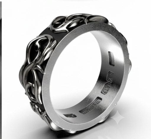 Ornate 3D-Printed Silver Swirl Band Ring - Image 2