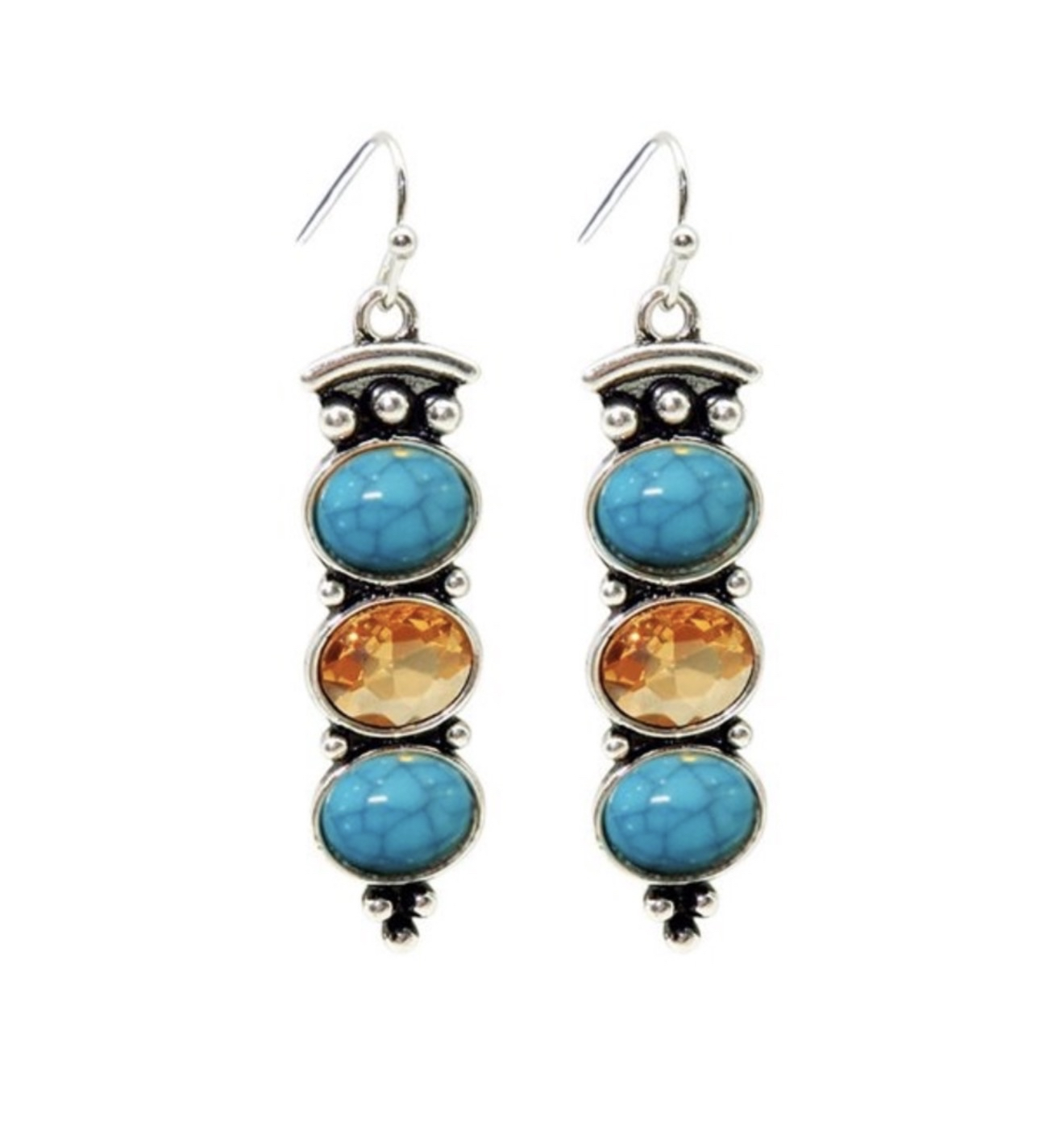 Handmade Bohemian Turquoise Topaz Geometric Dangle Earrings