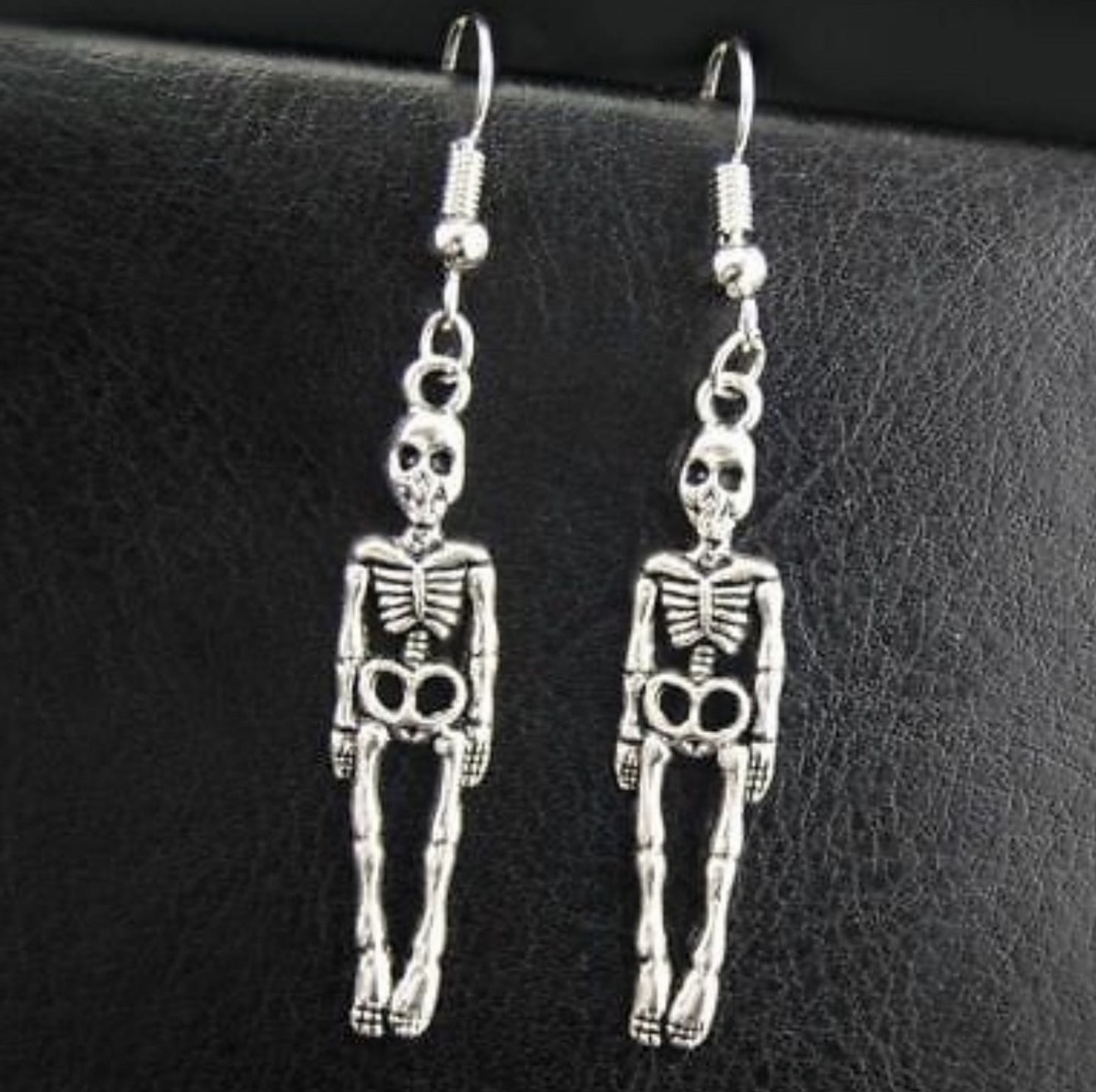 New Handmade Silver Halloween Skeleton Gothic Dangle Earrings - Image 4