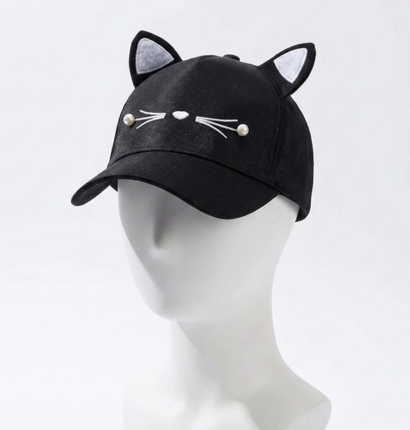 New Gentle Meow Women’s Black Baseball Cat Cap Hat With Whiskers & Ears Polar - Image 2
