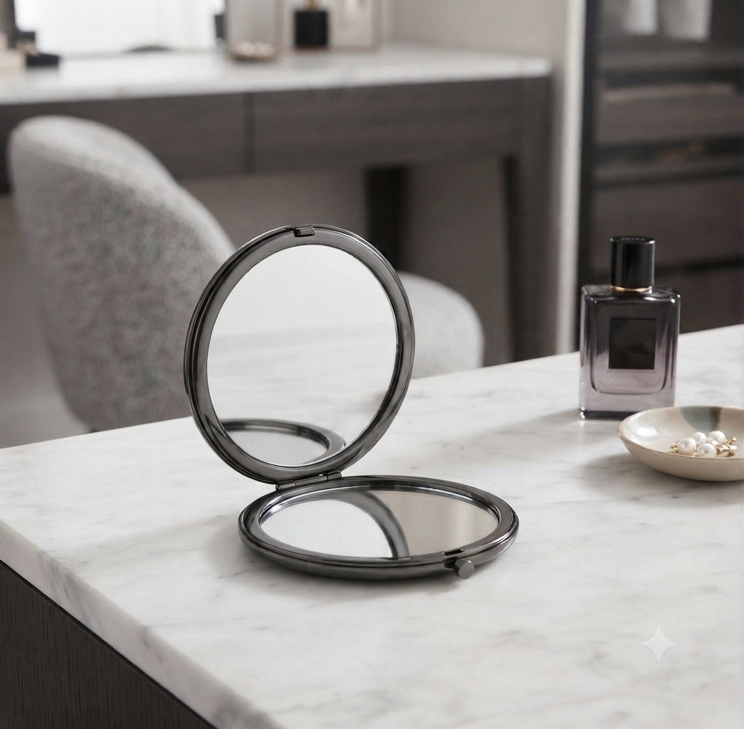 OGAHRADIO Engraved Sleek Gunmetal Compact Mirror - Image 3