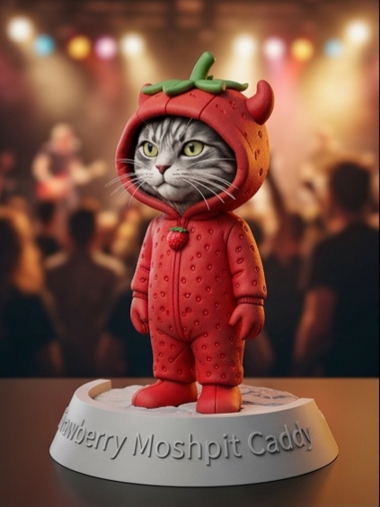 🍓 Strawberry Moshpit Caddy – Cat Figurine - Image 2