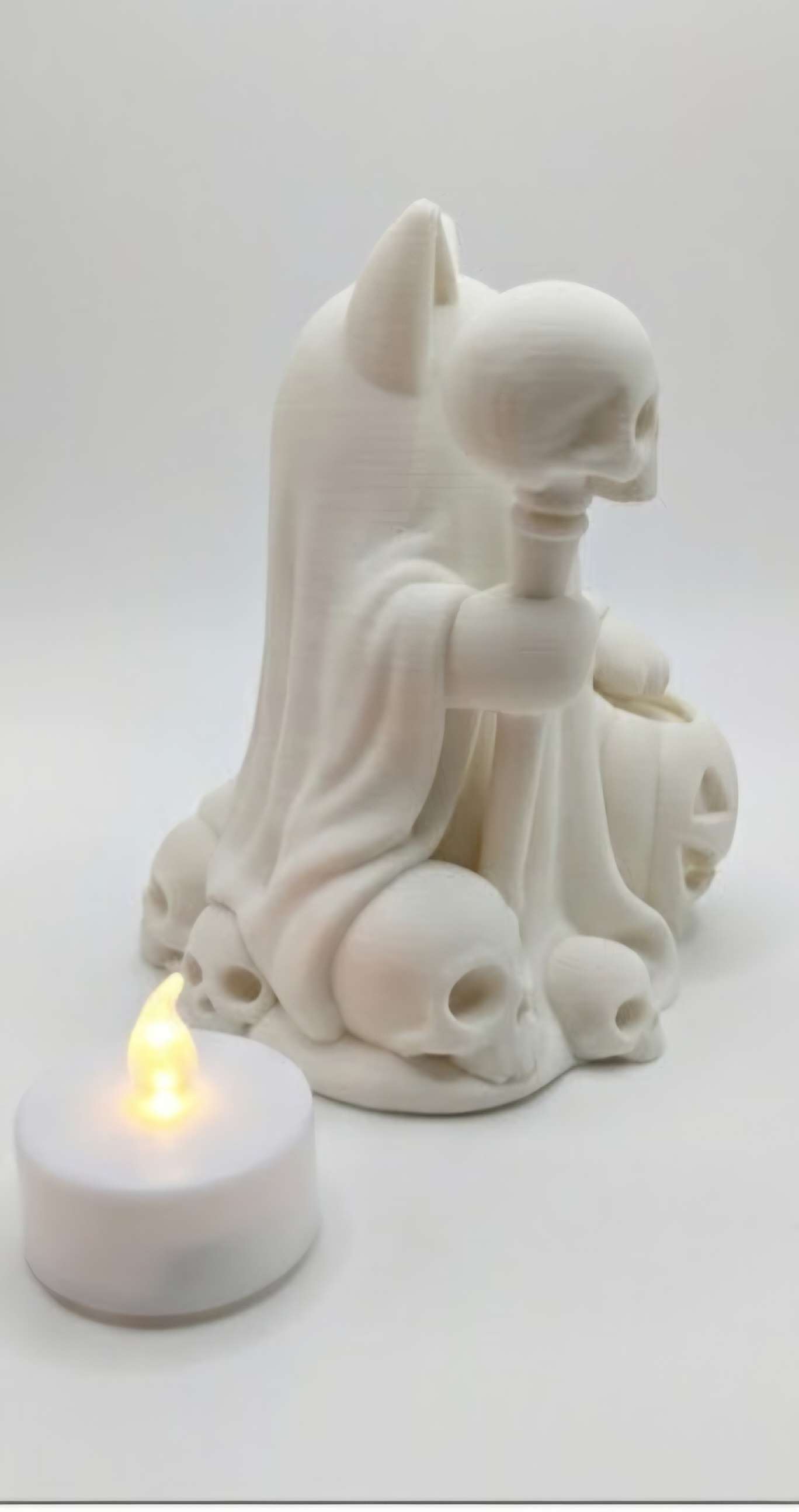 Ghost Cat Necromancer Tea Light Holder — 3D Printed Halloween Decor - Image 2