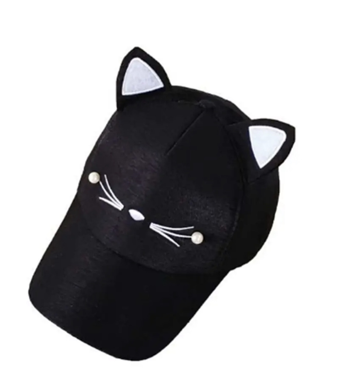 New Gentle Meow Women’s Black Baseball Cat Cap Hat With Whiskers & Ears Polar