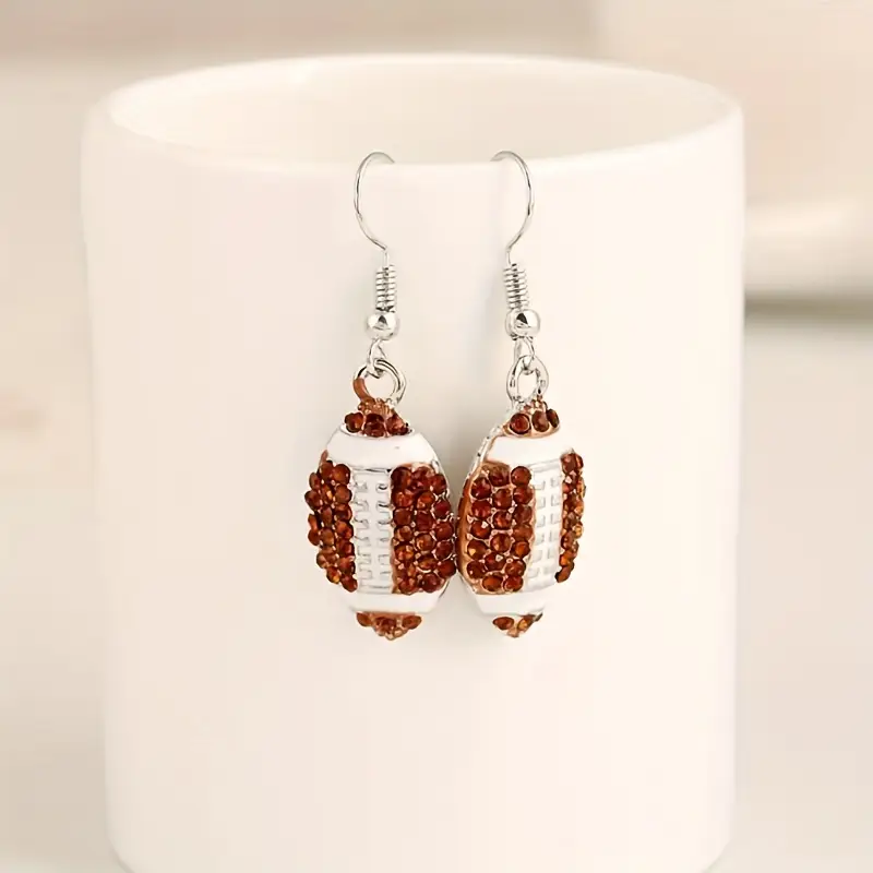 Sparkling Cubic Zirconia Football Damgle Earrings (New) - Image 3