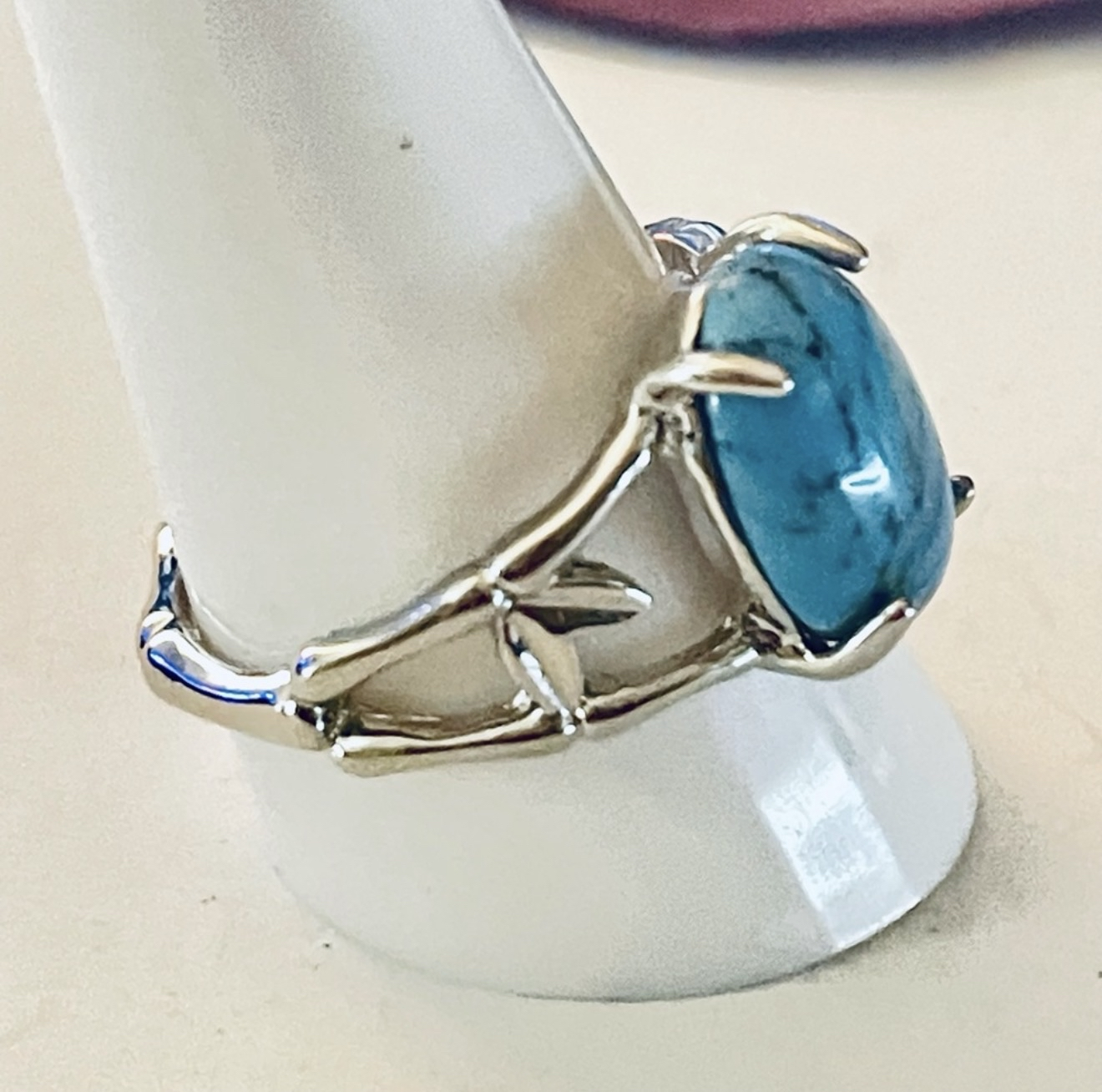 New Handmade Natural Baby Blue Natural Howlite Floral Silver Stainless Steel Ring SIZE: 10 - Image 3