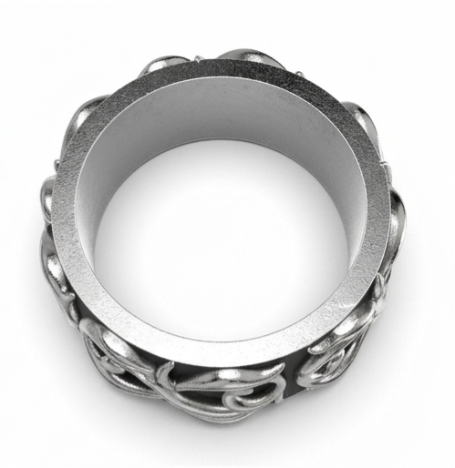 Ornate 3D-Printed Silver Swirl Band Ring