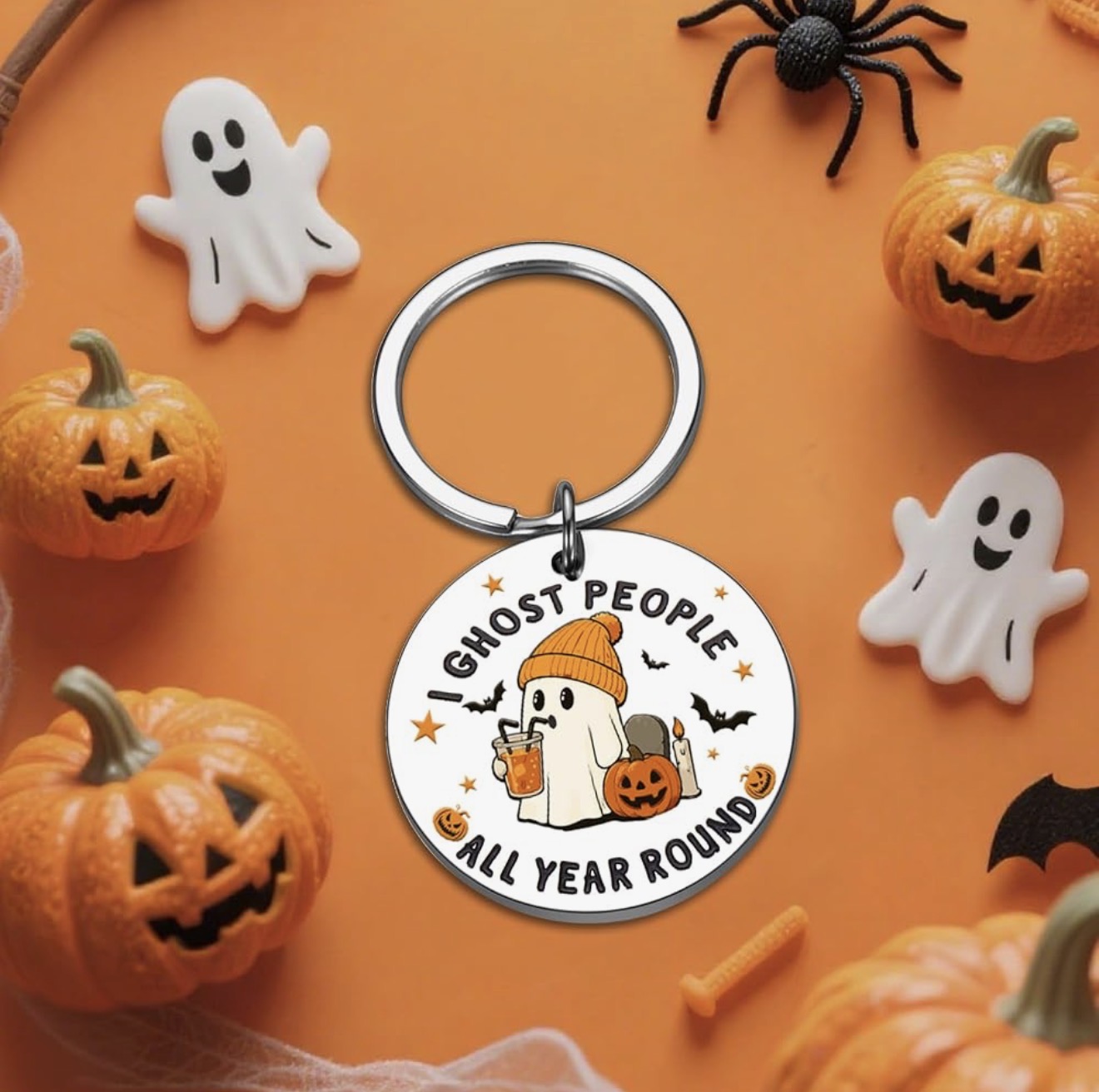 "I Ghost People All Year Round" Charm Keychain (CaddyMeng) this-is-not-ok.com - Image 3