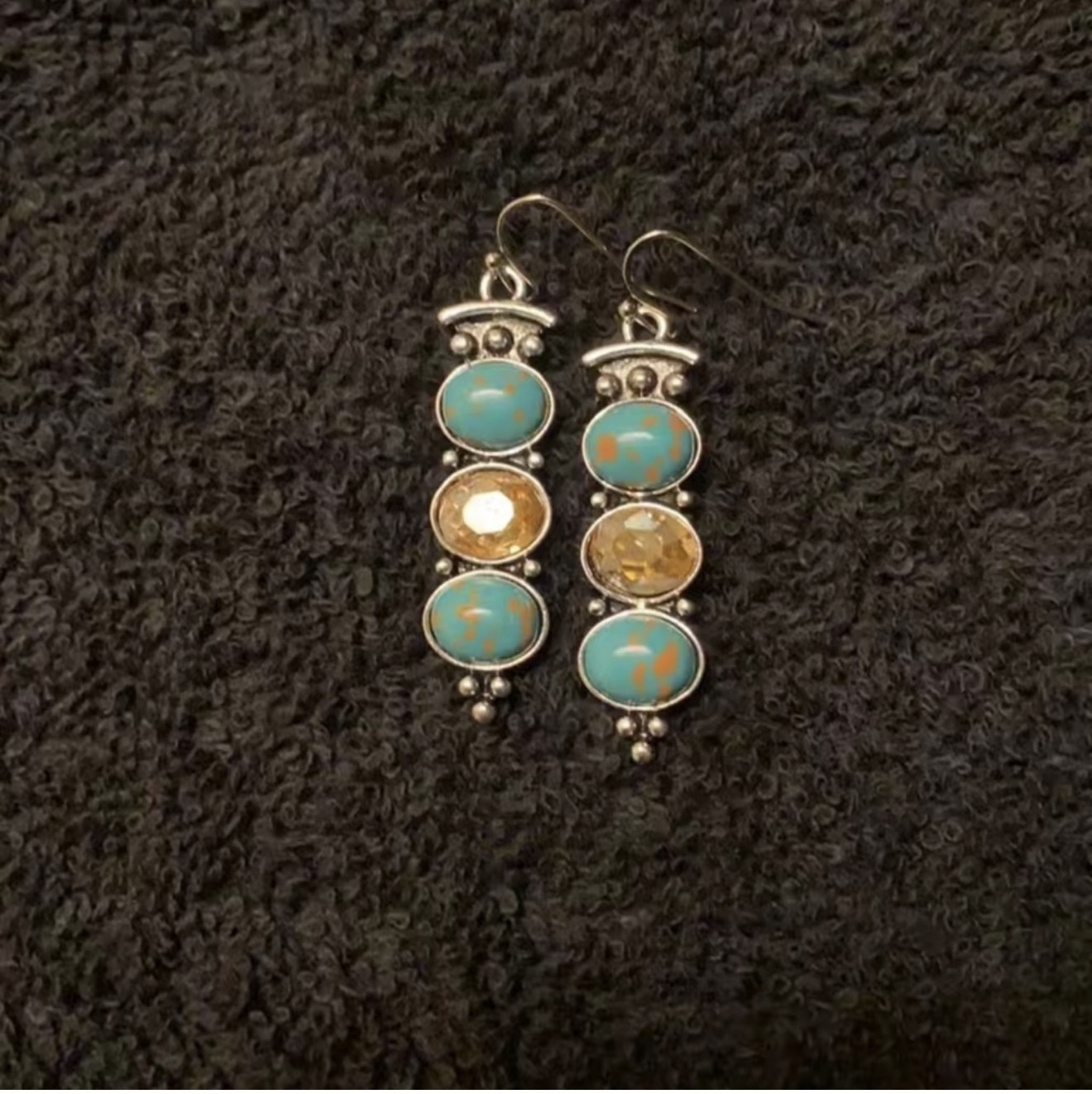 Handmade Bohemian Turquoise Topaz Geometric Dangle Earrings - Image 4