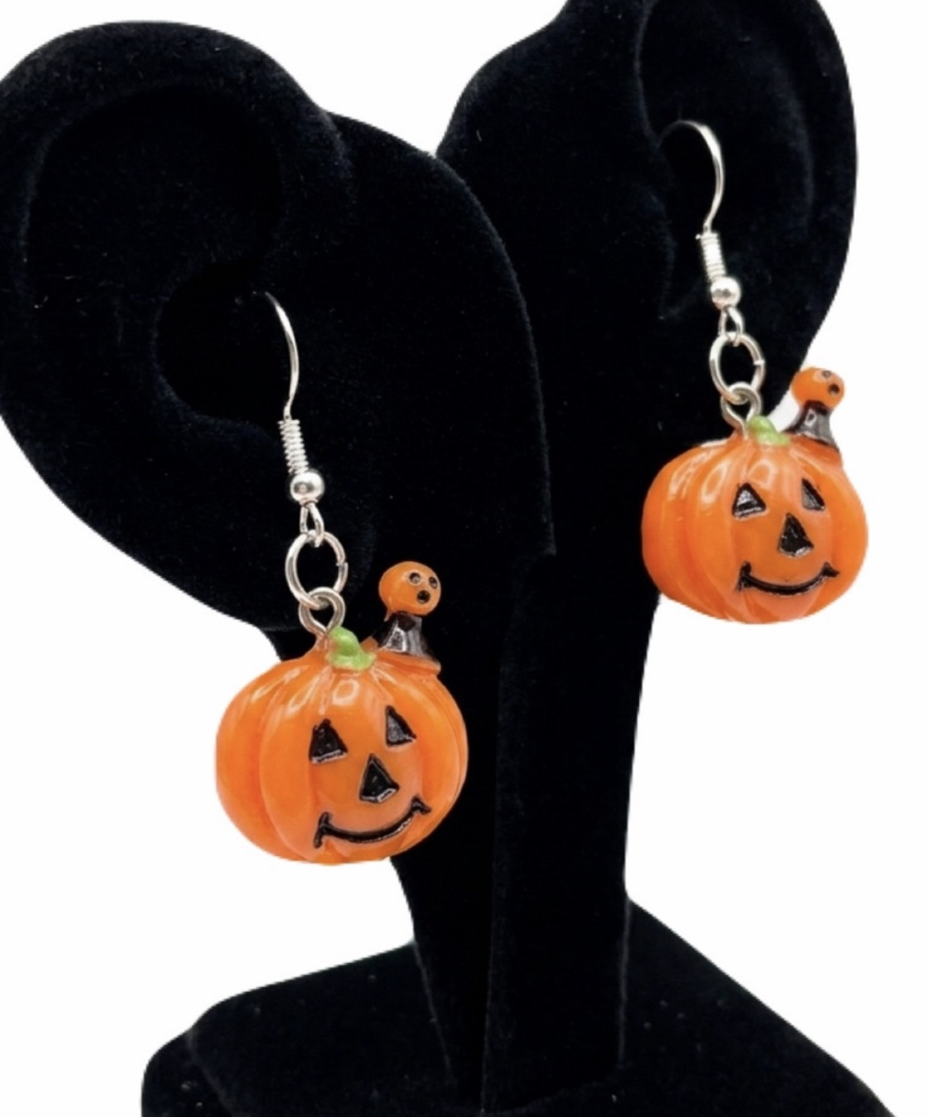 New Handmade Sterling Silver Halloween Pumpkin & Baby Pumpkin Dangle Earrings - Image 2