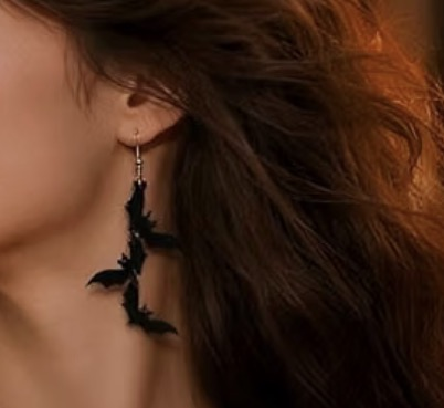 Gothic Black Bat Dangle Earrings (3.15") - Image 2